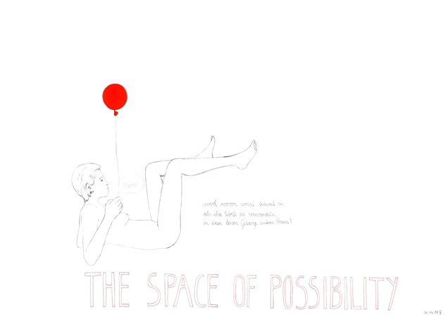 2008, "THE SPACE OF POSSIBILITY" (Andrea Winkler, C.K.), Bunt- und Bleistift auf Papier, 42 x 59,4 cm 