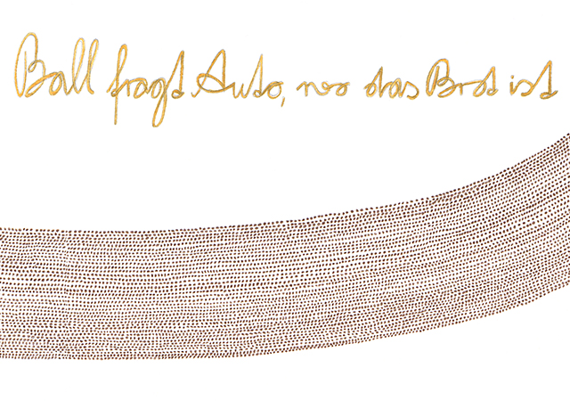 2013, "Ball fragt Auto, wo das Brot ist" (Claudia Klučarić), Bunt- und Bleistift auf Papier, 42 x 59,4 cm 