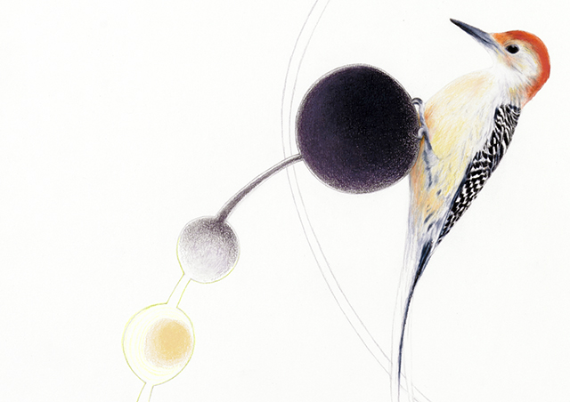 2019, "Zeit, die richtungslos schwirrt" (Byung-Chui Han), Bunt- und Bleistift auf Papier, 42 x 59,4 cm 