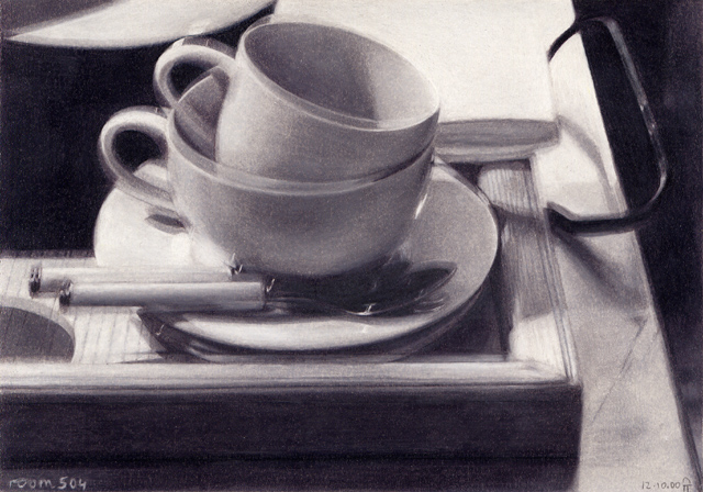 2000, "room 504", Buntstift auf Papier, 12,5 x 18 cm