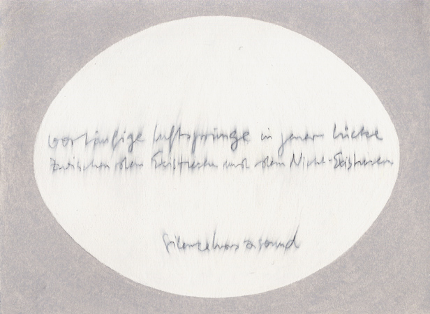 2000, "vorläufige Luftsprünge in jener Lücke zwischen dem Existieren und dem Nicht-Existieren / silence has a sound" (Giorgio Manganelli, C.K.), Bunt- und Bleistift auf Papier, 12,5 x 17 cm