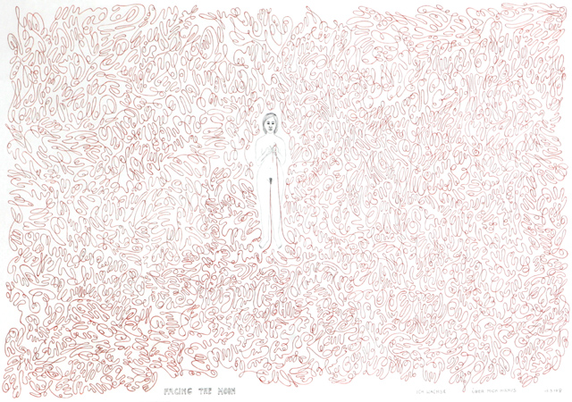 2007, "FACING THE MOON", Bunt- und Bleistift auf Papier, 42 x 59,4 cm 