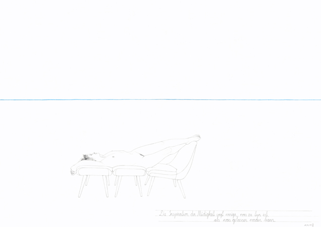 2011, "Die Inspiration der Müdigkeit" (Peter Handke), Bunt- und Bleistift auf Papier, 42 x 59,4 cm 
