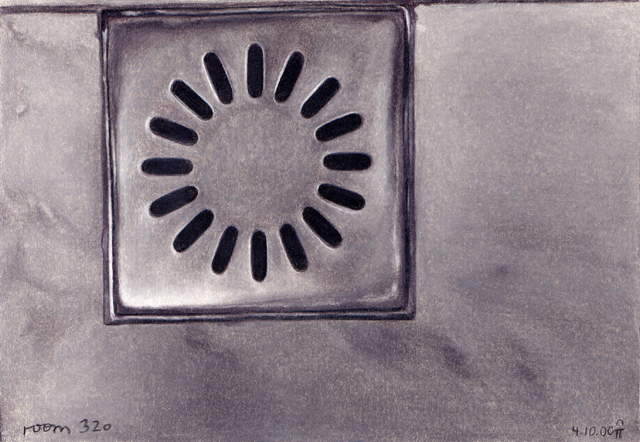 2000, "room 320", Buntstift auf Papier, 10,2 x 14,9 cm