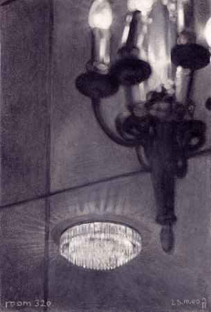 2000, "room 320", Buntstift auf Papier, 14,8 x 10,2 cm