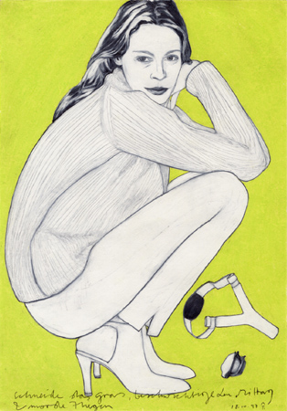 1997, "schneide das Gras beschwichtige den Mittag und morde Fliegen" (Gertrude Stein Zarte Knöpfe), Buntstift auf Papier, 29,8 x 21 cm 
