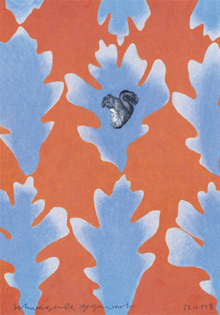 1997, "schweigende gegenwart" (F.P.Ingold Letzte Liebe), Buntstift auf Papier, 29,8 x 21 cm 