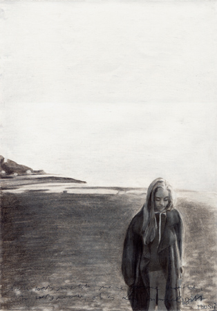 1997, "ich weiß nicht, meine arme marthe, ich weiß nicht, ob es den himmel gibt" (B.M.Koltés Rückkehr in die Wüste), Buntstift auf Papier, 29,8 x 21 cm 